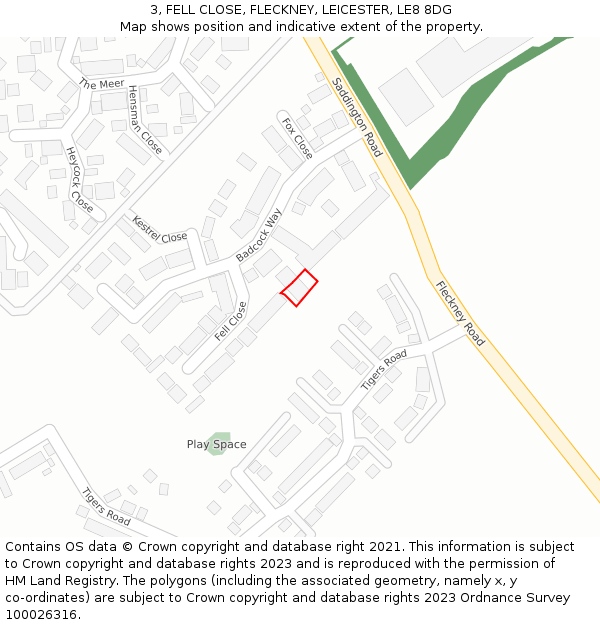 3, FELL CLOSE, FLECKNEY, LEICESTER, LE8 8DG: Location map and indicative extent of plot