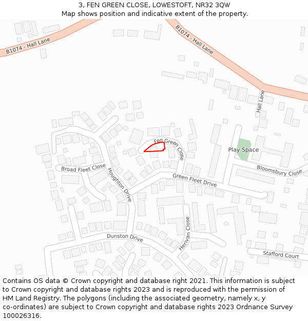 3, FEN GREEN CLOSE, LOWESTOFT, NR32 3QW: Location map and indicative extent of plot