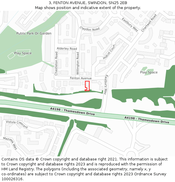 3, FENTON AVENUE, SWINDON, SN25 2EB: Location map and indicative extent of plot