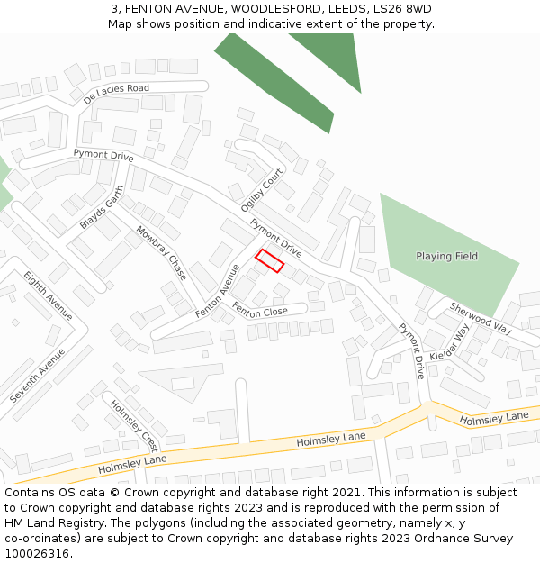 3, FENTON AVENUE, WOODLESFORD, LEEDS, LS26 8WD: Location map and indicative extent of plot