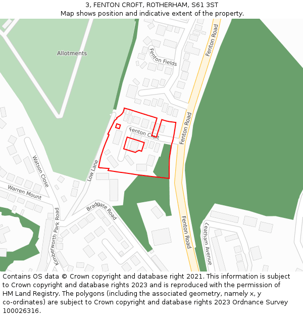 3, FENTON CROFT, ROTHERHAM, S61 3ST: Location map and indicative extent of plot
