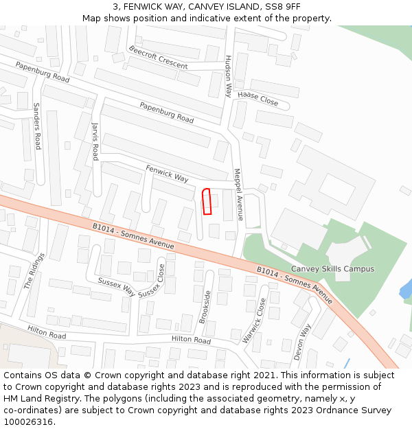 3, FENWICK WAY, CANVEY ISLAND, SS8 9FF: Location map and indicative extent of plot