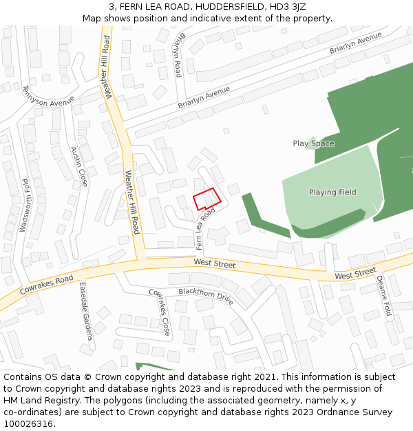 3, FERN LEA ROAD, HUDDERSFIELD, HD3 3JZ: Location map and indicative extent of plot