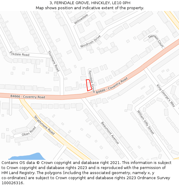 3, FERNDALE GROVE, HINCKLEY, LE10 0PH: Location map and indicative extent of plot