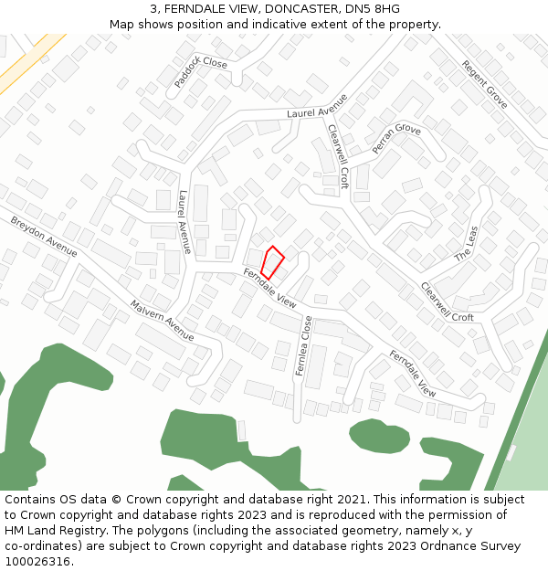 3, FERNDALE VIEW, DONCASTER, DN5 8HG: Location map and indicative extent of plot