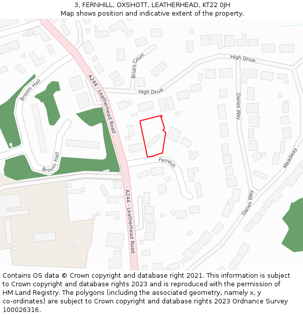 3, FERNHILL, OXSHOTT, LEATHERHEAD, KT22 0JH: Location map and indicative extent of plot