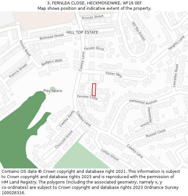 3, FERNLEA CLOSE, HECKMONDWIKE, WF16 0EF: Location map and indicative extent of plot