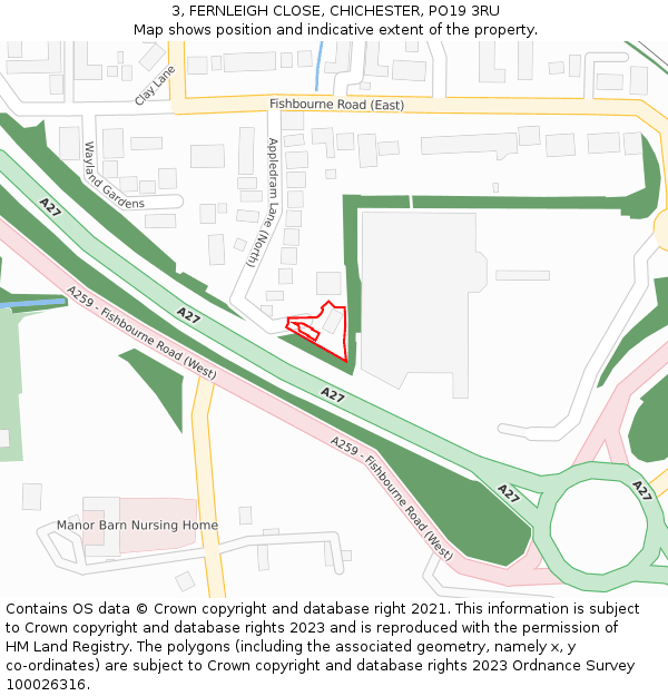 3, FERNLEIGH CLOSE, CHICHESTER, PO19 3RU: Location map and indicative extent of plot