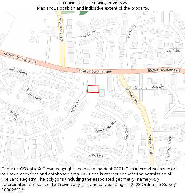 3, FERNLEIGH, LEYLAND, PR26 7AW: Location map and indicative extent of plot