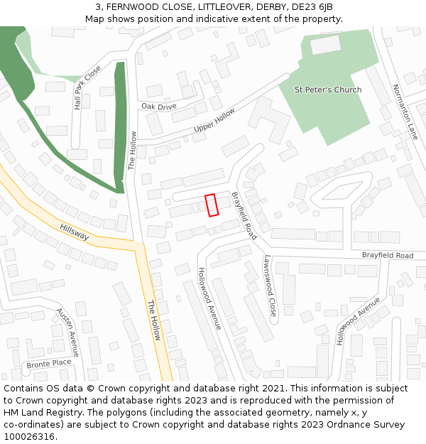3, FERNWOOD CLOSE, LITTLEOVER, DERBY, DE23 6JB: Location map and indicative extent of plot