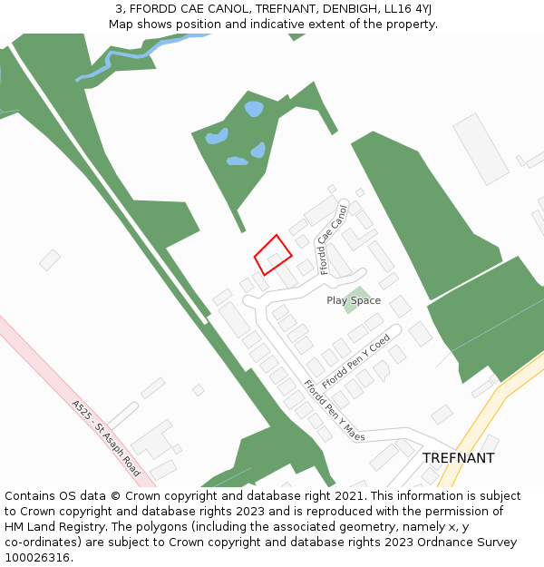 3, FFORDD CAE CANOL, TREFNANT, DENBIGH, LL16 4YJ: Location map and indicative extent of plot
