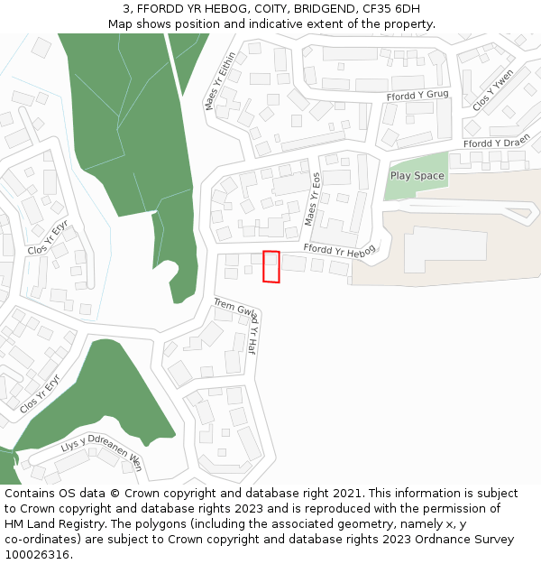 3, FFORDD YR HEBOG, COITY, BRIDGEND, CF35 6DH: Location map and indicative extent of plot