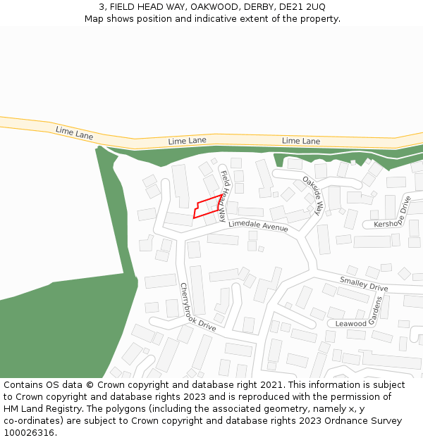 3, FIELD HEAD WAY, OAKWOOD, DERBY, DE21 2UQ: Location map and indicative extent of plot