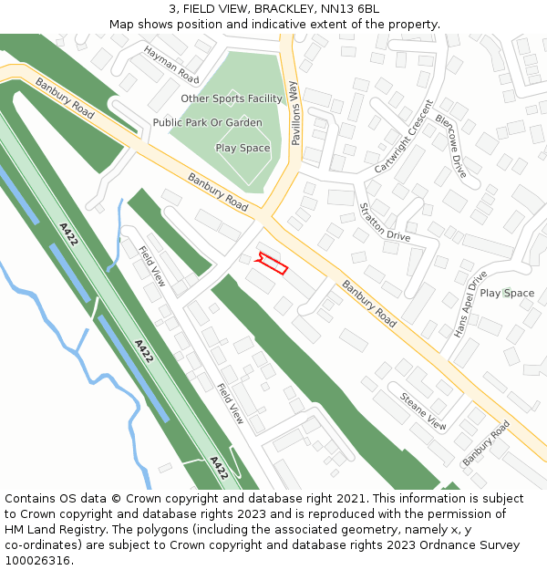 3, FIELD VIEW, BRACKLEY, NN13 6BL: Location map and indicative extent of plot