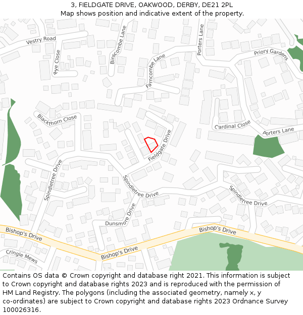 3, FIELDGATE DRIVE, OAKWOOD, DERBY, DE21 2PL: Location map and indicative extent of plot