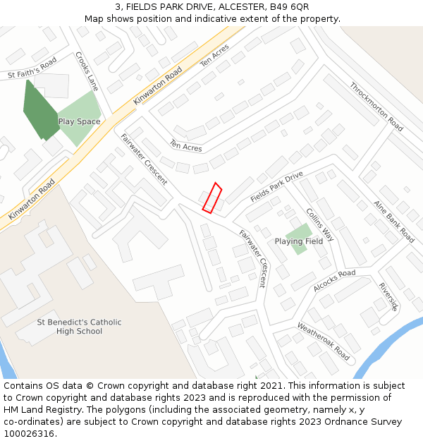 3, FIELDS PARK DRIVE, ALCESTER, B49 6QR: Location map and indicative extent of plot