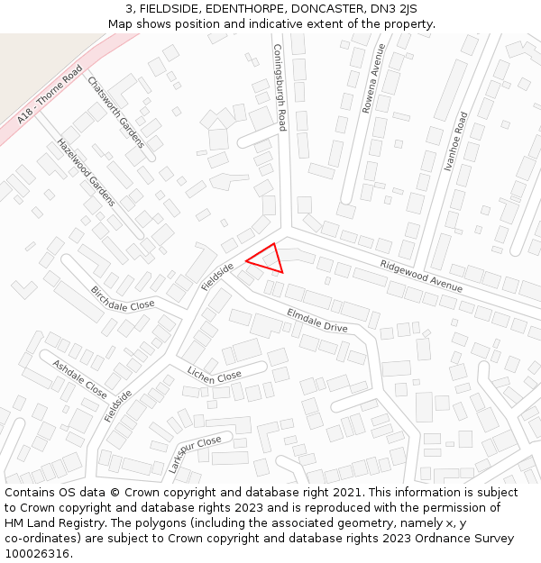 3, FIELDSIDE, EDENTHORPE, DONCASTER, DN3 2JS: Location map and indicative extent of plot