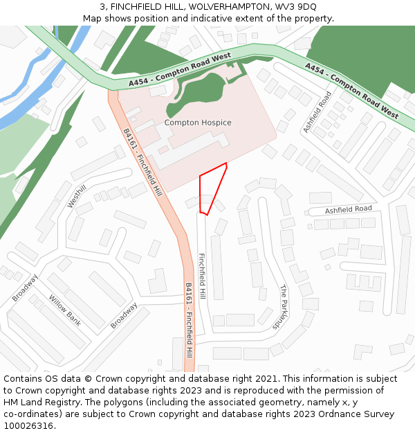 3, FINCHFIELD HILL, WOLVERHAMPTON, WV3 9DQ: Location map and indicative extent of plot