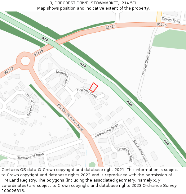 3, FIRECREST DRIVE, STOWMARKET, IP14 5FL: Location map and indicative extent of plot
