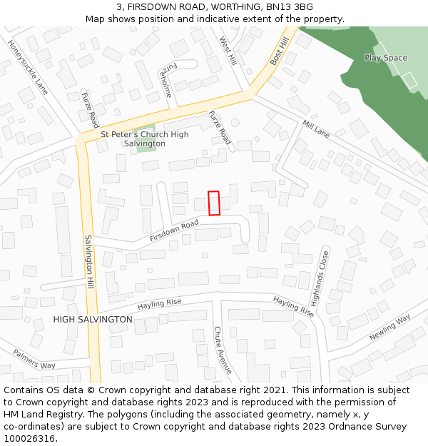 3, FIRSDOWN ROAD, WORTHING, BN13 3BG: Location map and indicative extent of plot