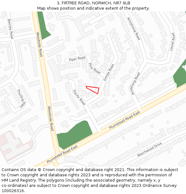 3, FIRTREE ROAD, NORWICH, NR7 9LB: Location map and indicative extent of plot