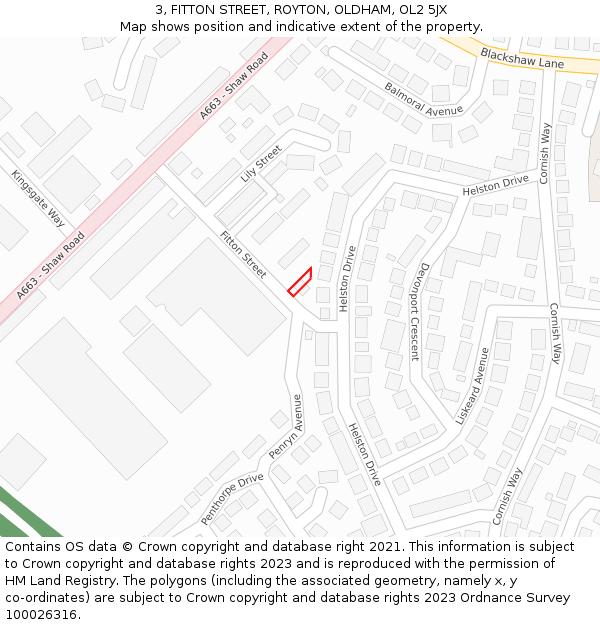 3, FITTON STREET, ROYTON, OLDHAM, OL2 5JX: Location map and indicative extent of plot