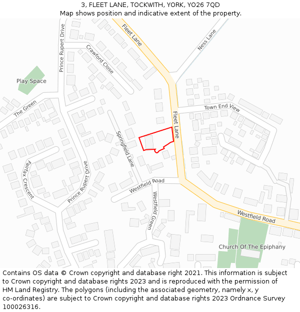 3, FLEET LANE, TOCKWITH, YORK, YO26 7QD: Location map and indicative extent of plot
