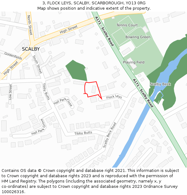 3, FLOCK LEYS, SCALBY, SCARBOROUGH, YO13 0RG: Location map and indicative extent of plot