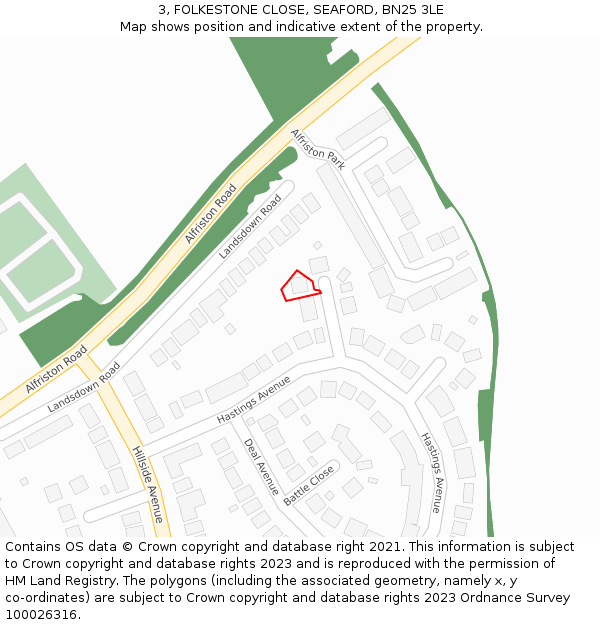 3, FOLKESTONE CLOSE, SEAFORD, BN25 3LE: Location map and indicative extent of plot