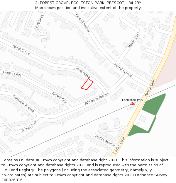 3, FOREST GROVE, ECCLESTON PARK, PRESCOT, L34 2RY: Location map and indicative extent of plot