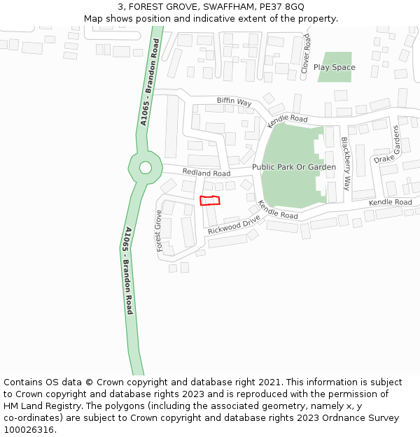 3, FOREST GROVE, SWAFFHAM, PE37 8GQ: Location map and indicative extent of plot