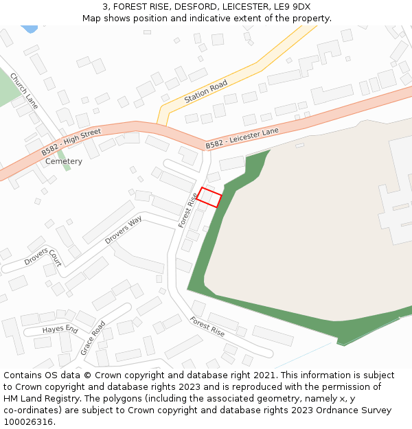 3, FOREST RISE, DESFORD, LEICESTER, LE9 9DX: Location map and indicative extent of plot
