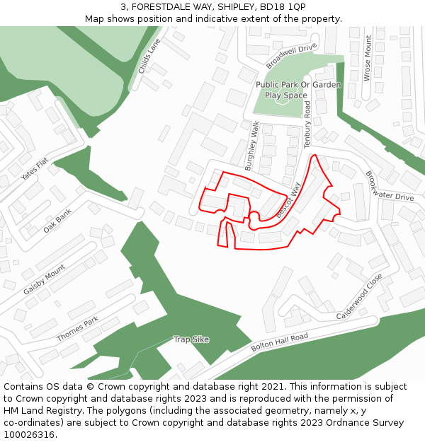 3, FORESTDALE WAY, SHIPLEY, BD18 1QP: Location map and indicative extent of plot