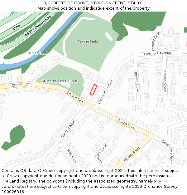 3, FORESTSIDE GROVE, STOKE-ON-TRENT, ST4 8XH: Location map and indicative extent of plot