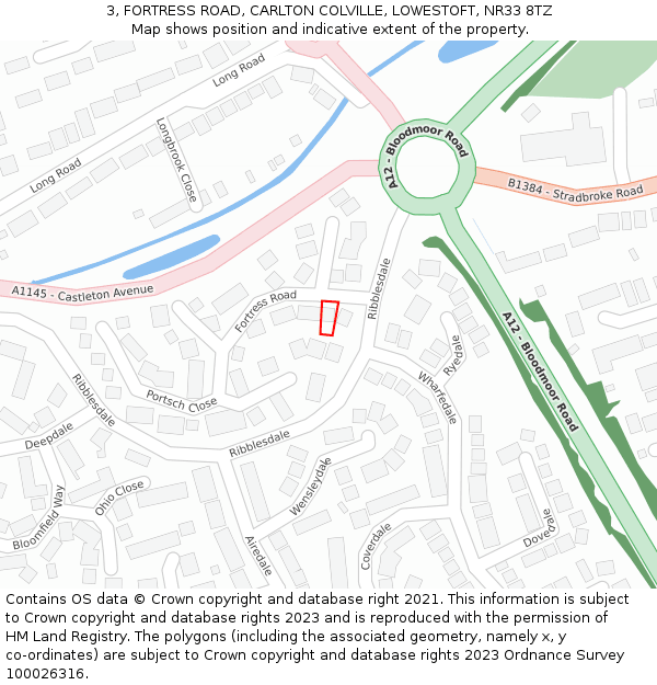 3, FORTRESS ROAD, CARLTON COLVILLE, LOWESTOFT, NR33 8TZ: Location map and indicative extent of plot