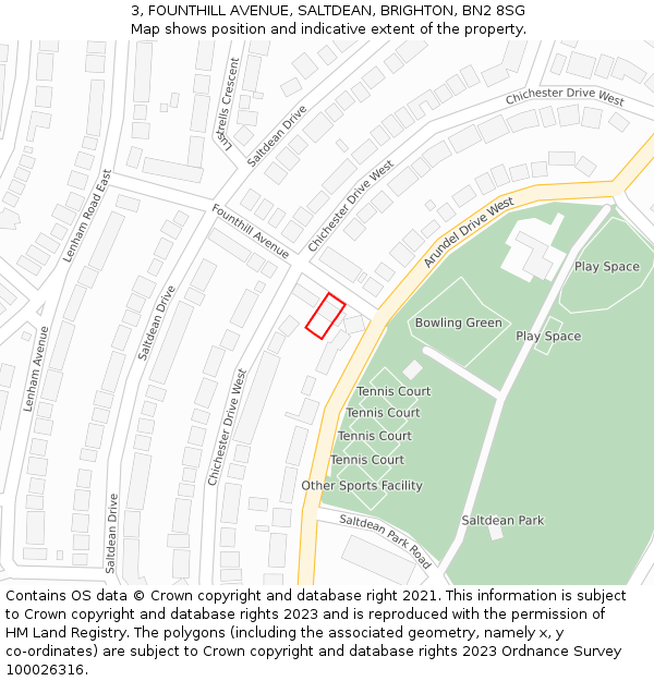 3, FOUNTHILL AVENUE, SALTDEAN, BRIGHTON, BN2 8SG: Location map and indicative extent of plot
