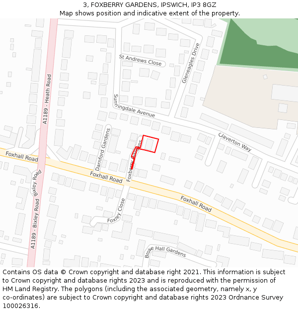 3, FOXBERRY GARDENS, IPSWICH, IP3 8GZ: Location map and indicative extent of plot