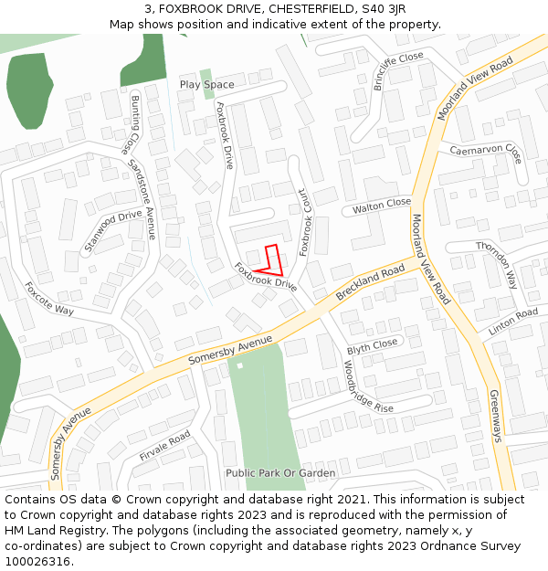 3, FOXBROOK DRIVE, CHESTERFIELD, S40 3JR: Location map and indicative extent of plot