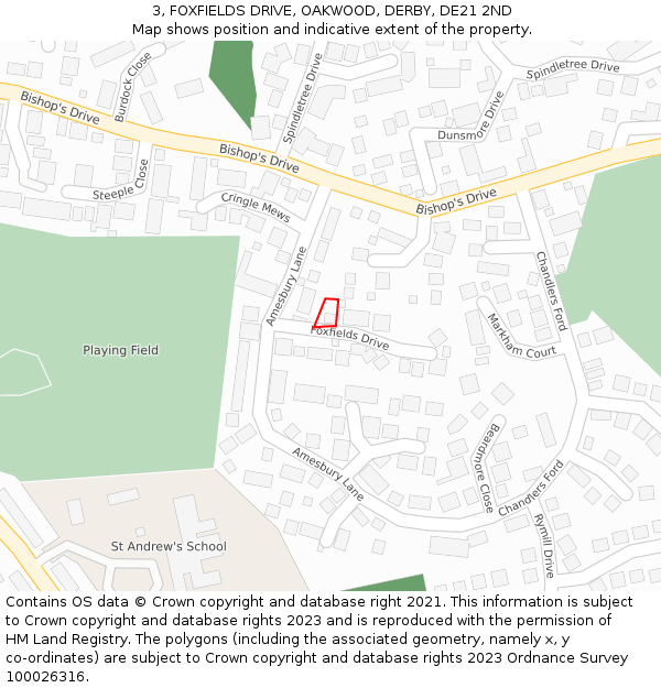 3, FOXFIELDS DRIVE, OAKWOOD, DERBY, DE21 2ND: Location map and indicative extent of plot