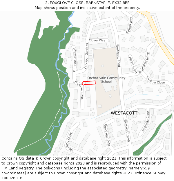 3, FOXGLOVE CLOSE, BARNSTAPLE, EX32 8RE: Location map and indicative extent of plot