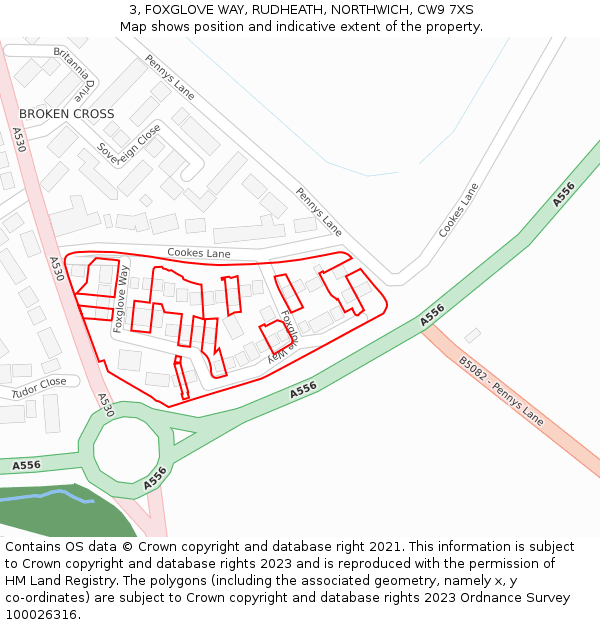 3, FOXGLOVE WAY, RUDHEATH, NORTHWICH, CW9 7XS: Location map and indicative extent of plot