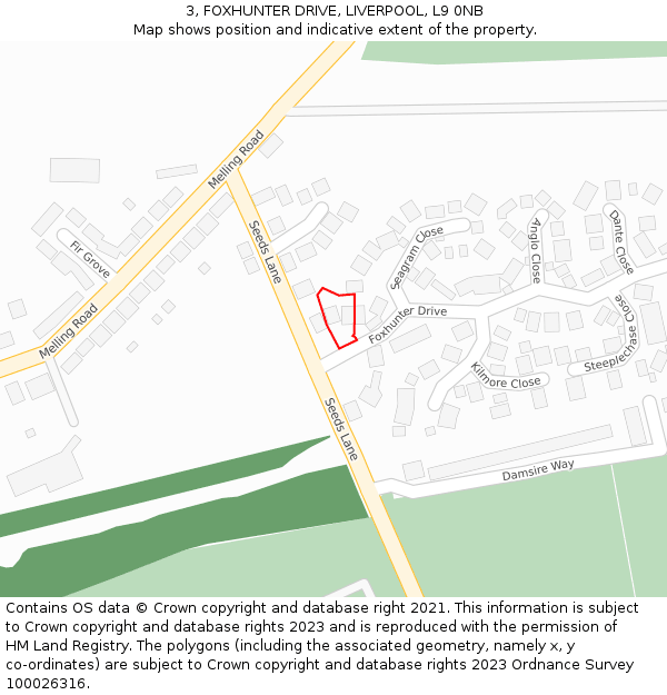 3, FOXHUNTER DRIVE, LIVERPOOL, L9 0NB: Location map and indicative extent of plot