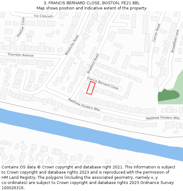 3, FRANCIS BERNARD CLOSE, BOSTON, PE21 8BL: Location map and indicative extent of plot