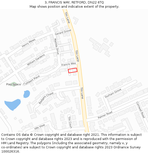 3, FRANCIS WAY, RETFORD, DN22 6TQ: Location map and indicative extent of plot