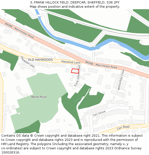 3, FRANK HILLOCK FIELD, DEEPCAR, SHEFFIELD, S36 2PY: Location map and indicative extent of plot