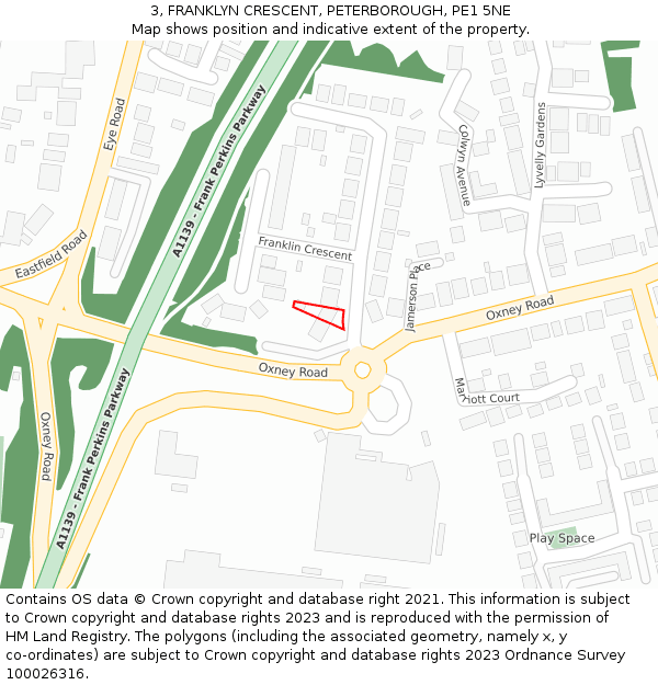3, FRANKLYN CRESCENT, PETERBOROUGH, PE1 5NE: Location map and indicative extent of plot