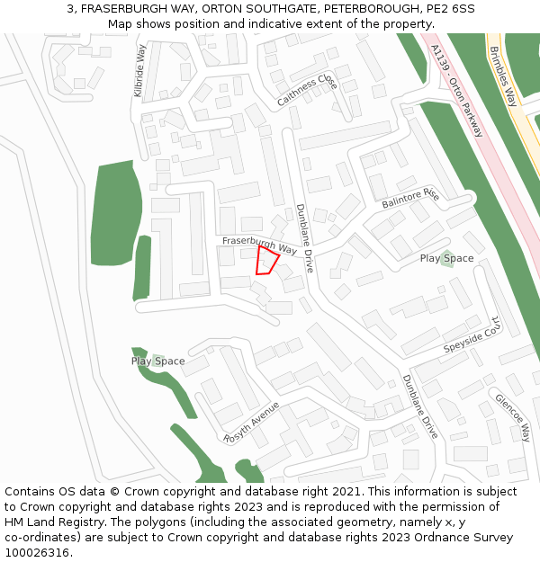 3, FRASERBURGH WAY, ORTON SOUTHGATE, PETERBOROUGH, PE2 6SS: Location map and indicative extent of plot