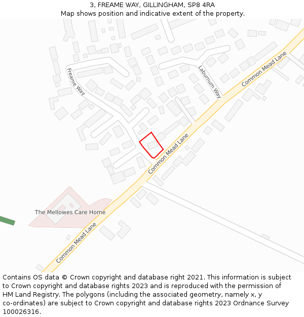 3, FREAME WAY, GILLINGHAM, SP8 4RA: Location map and indicative extent of plot