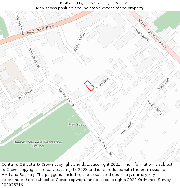 3, FRIARY FIELD, DUNSTABLE, LU6 3HZ: Location map and indicative extent of plot