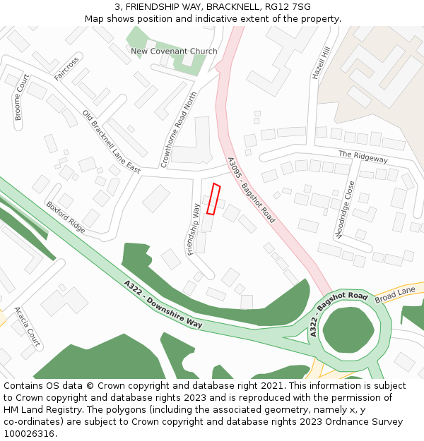 3, FRIENDSHIP WAY, BRACKNELL, RG12 7SG: Location map and indicative extent of plot